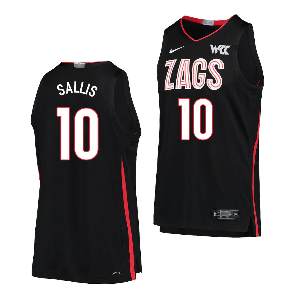 Men #10 Hunter Sallis Gonzaga Bulldogs College Basketball Jerseys Sale-Black - Click Image to Close